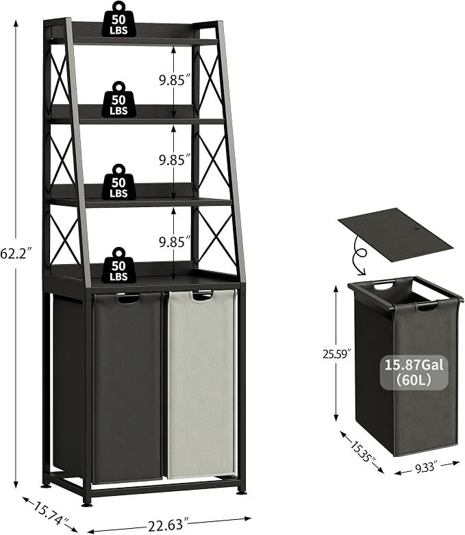 Laundry Basket, 2 Section Laundry Hamper - Image 3