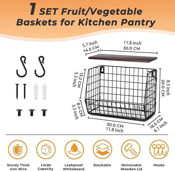 Fruit Bowl for Kitchen Counter Stackable Wall Mounted Hanging Basket Wire Basket - Image 4