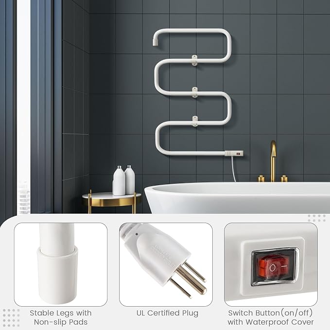 COSTWAY Heated Towel Warmer, Freestanding & Wall-Mounted 5-Bar Drying Rack - Image 7
