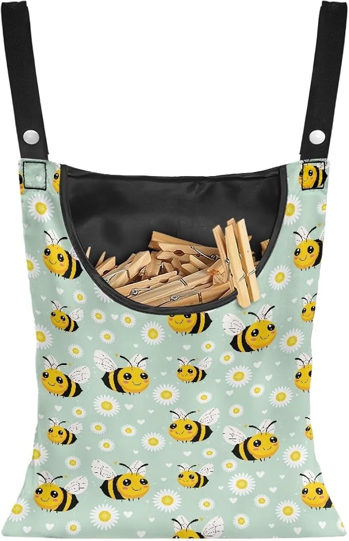 Bee Daisy Clothes Pin Hanging Bag Portable Clothespin Storage Bag by Psesaysky