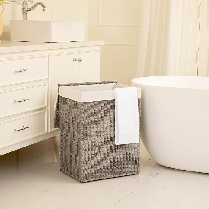 OIAHOMY Laundry Hamper with Lid, 23.8 Gal Wicker Hamper with Removable Liner - Image 7