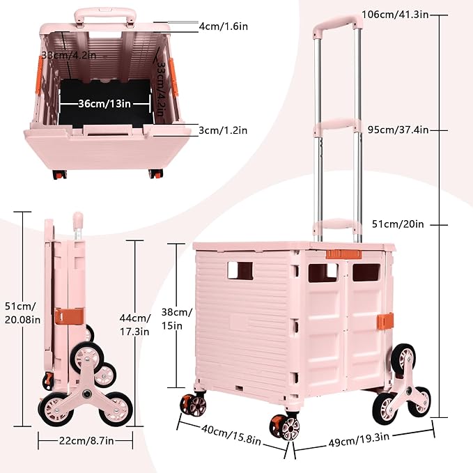 Foldable Utility Cart with Stair Climbing Wheels, Collapsible Rolling Crate - Image 7