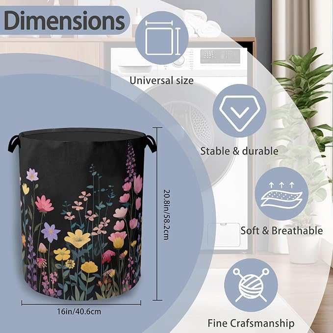 Vintage Wildflowers Laundry Basket, Garden Herb Oxford Cloth Laundry Hamper - Image 2