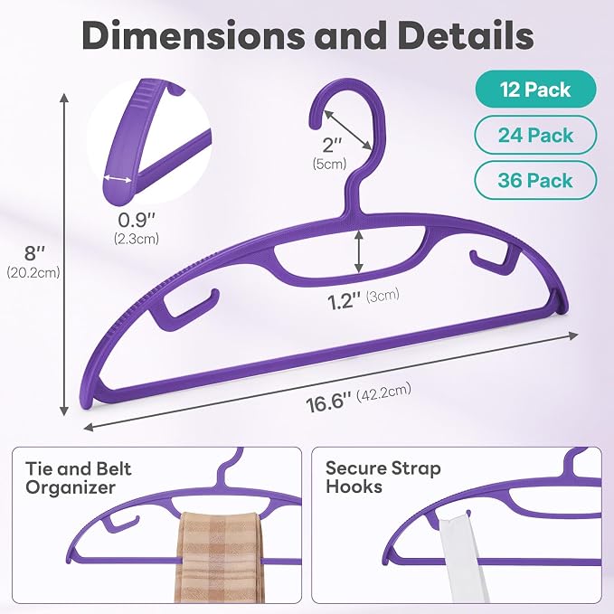 HOUSE DAY Plastic Clothes Hangers 12 Pack, Sweater Hangers No Shoulder Bump - Image 7