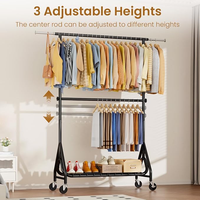 Heavy Duty Clothes Rack for Hanging Clothes, Double Rods Clothing Rack - Image 2