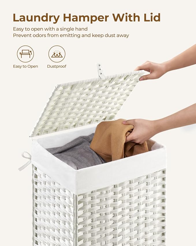 Greenstell Laundry Hamper with Lid, 60L Clothes Hamper with 2 Removable Liner - Image 5
