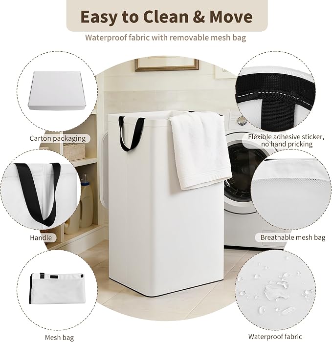 80L Large Laundry Hamper with Lid, Foldable Laundry Bag - Image 5