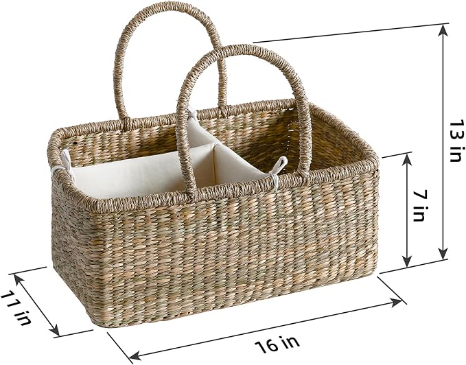 Premium Wicker Baby Diaper Caddy Organizer, Woven Seagrass Basket - Image 5