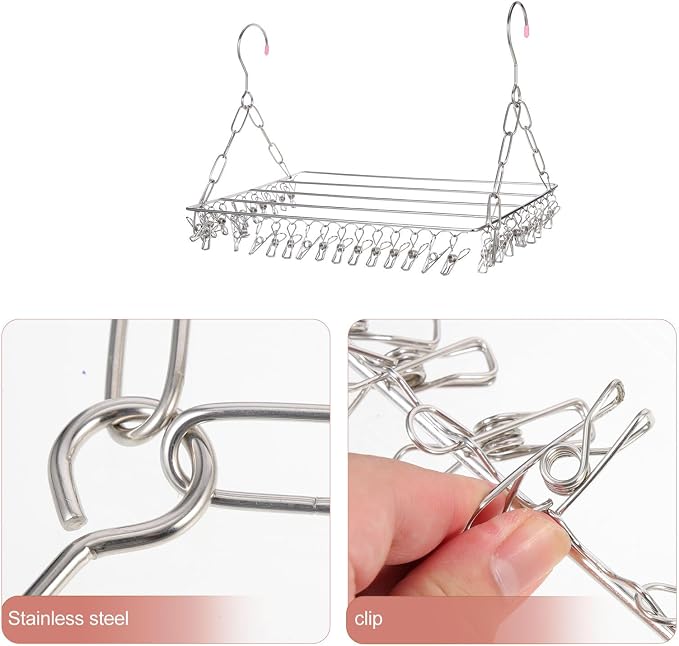 Uonlytech Multi-Purpose 36-Clips Stainless Steel Hanging Drying Rack Windproof - Image 7