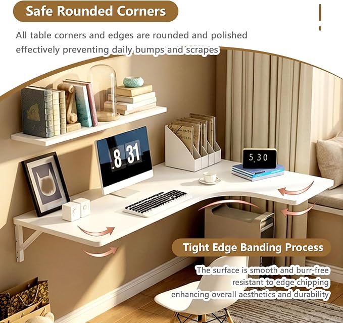 Wall Mounted Folding Table L Shaped, Fold Down Floating Desk - Image 5