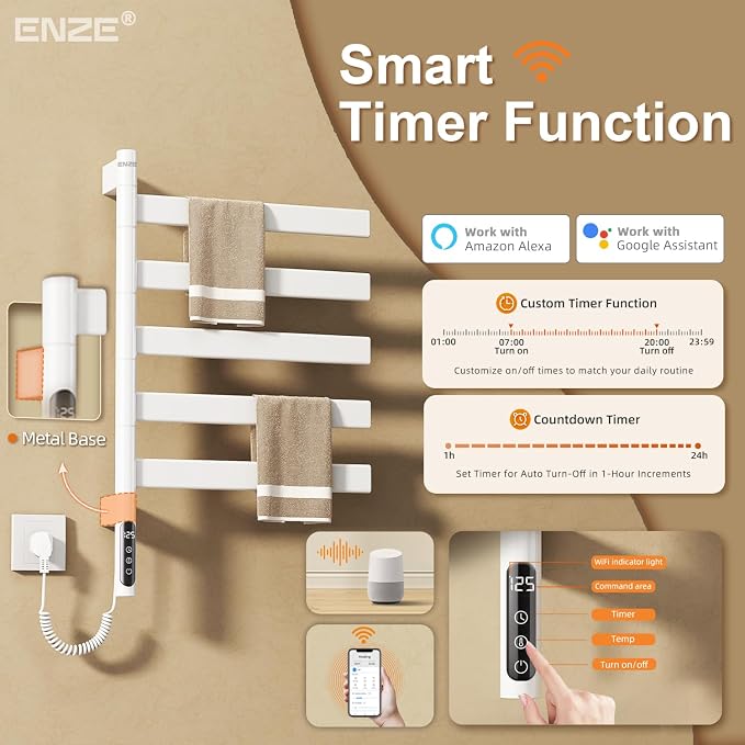 ENZE Smart Rotating Heated Towel Rack - Image 4