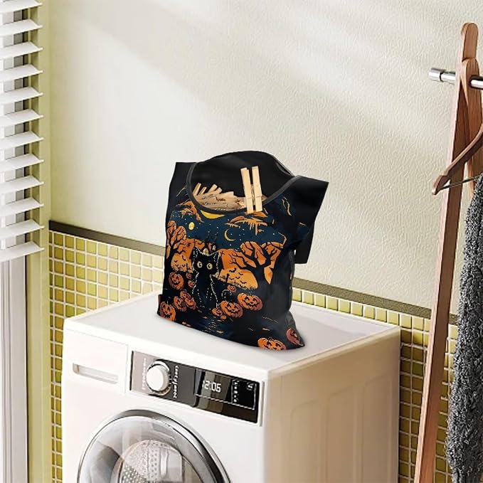 Cat Jack-O'-Lantern Clothes Pin Hanging Bag Clothesline Peg Organizer Storage - Image 2