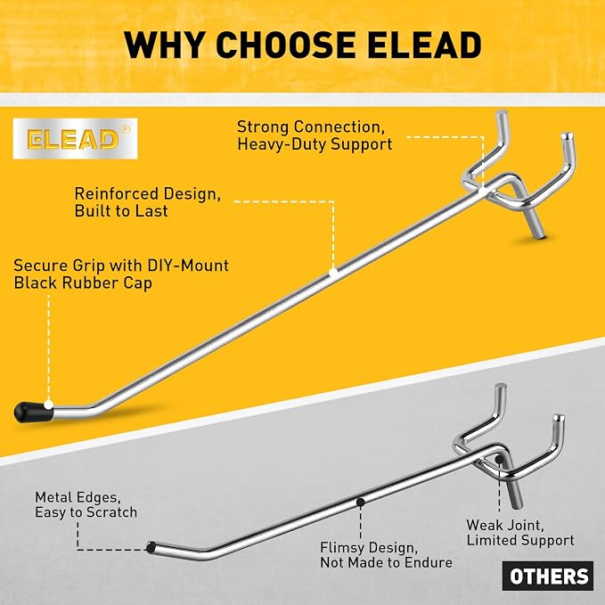 ELEAD 105-Piece 6 Inch Pegboard Hooks, Heavy Duty Peg Board Organizer - Image 4