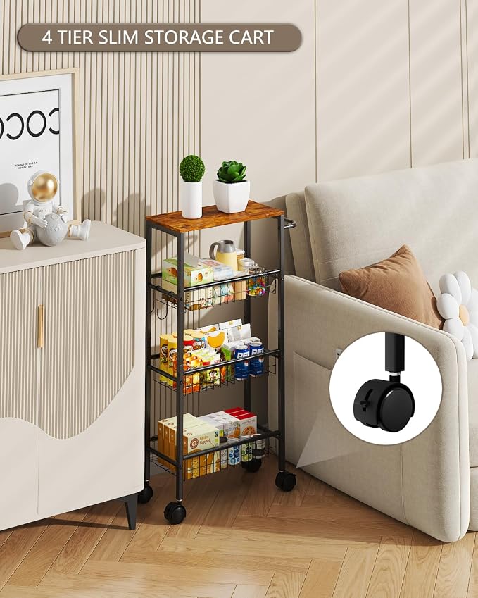 Rolling Utility Cart, 4-Tier Slim Narrow Storage Cart - Image 7