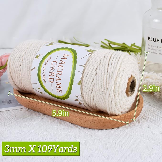 Beige 3mm Macrame Cord, 109yards Macrame Rope Yarn, Natural Cotton Cord - Image 2