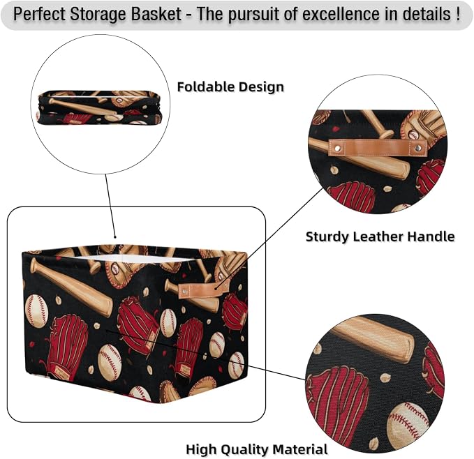 Baseball Bat Storage Baskets Glove Balls Collapsible Storage Bins Closet - Image 3