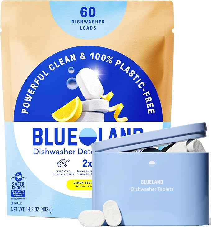 BLUELAND 100% Plastic-Free Dishwasher Detergent Tablets, Starter Set, Lemon Zest by BLUELAND