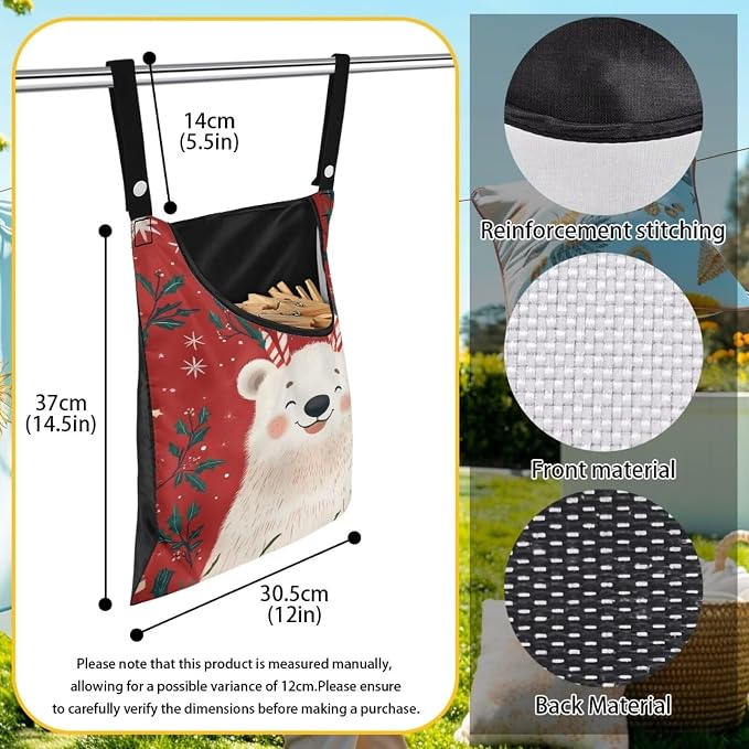 Bear Clothespin Bag with Hanging Hook Summer Laundry Clothes Pin Holder - Image 6