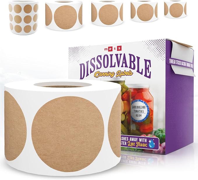 MESS Dissolvable Canning Labels – 200 Kraft 2.5" Removable Mason Jar Stickers - Image 2