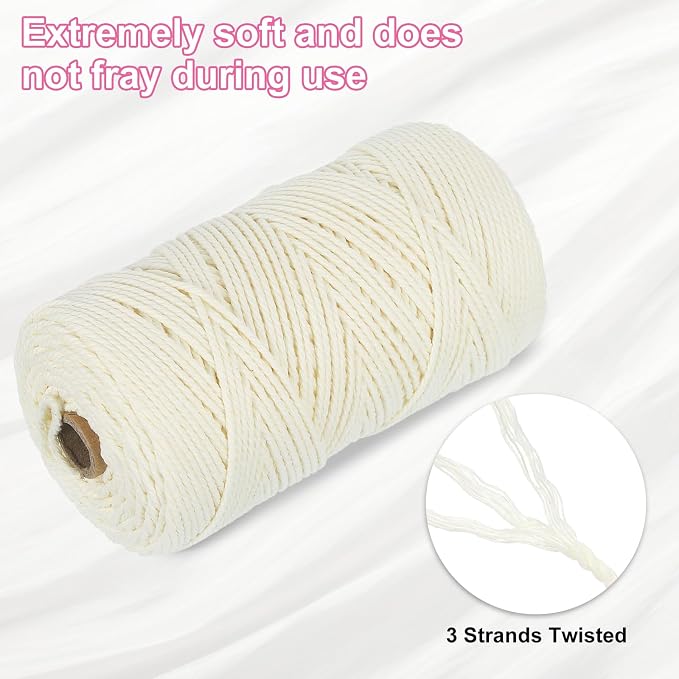 HARFINGTON Natural Macrame Cord 2mm x 220 Yards 3 Strand Twisted Cotton Macrame - Image 3