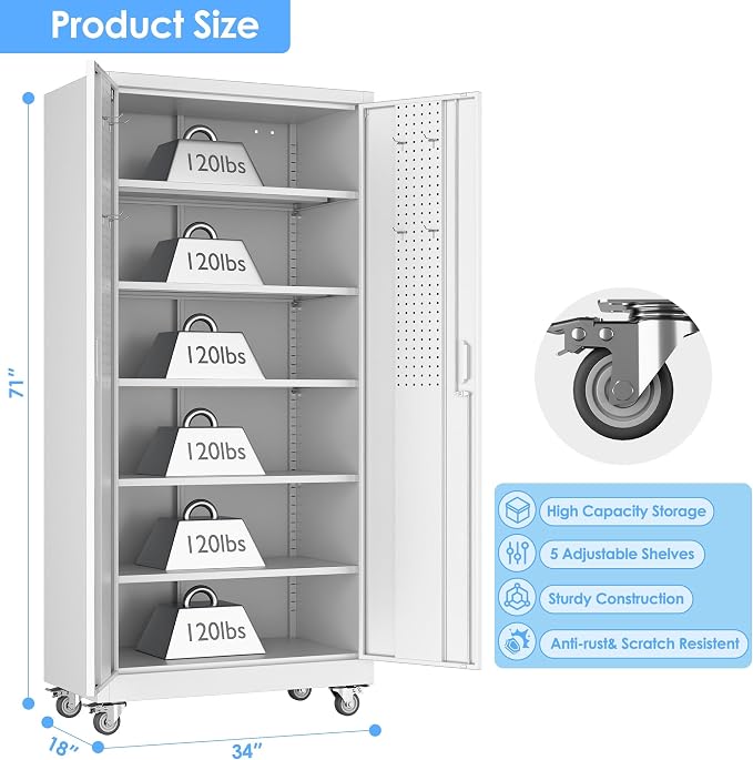 Garage Storage Cabinet with Wheels & Pegboard, Assembly Required - Image 3