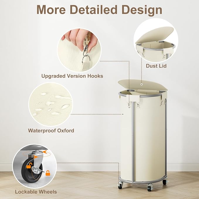 Chrislley Laundry Hamper with Wheels and Lid, 100L Rolling Laundry Basket - Image 5