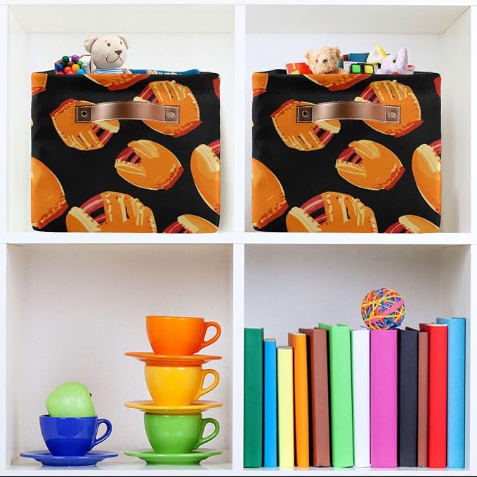 Baseball Glove Black Rectangular Storage Bin Basket - Image 6