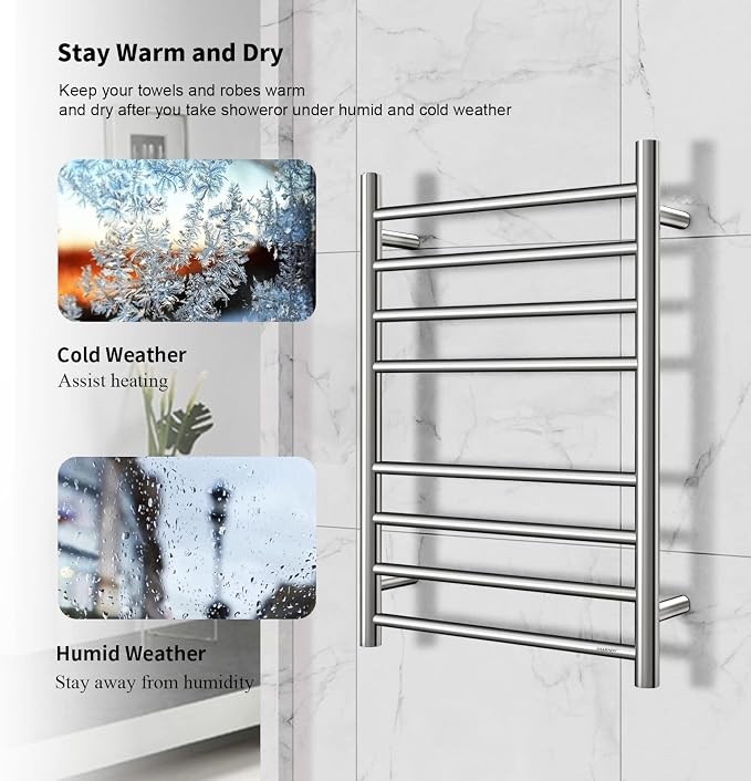 Towel Warmer Polished Chrome for Bathroom Wall Mounted Drying Rack Plug-in - Image 5