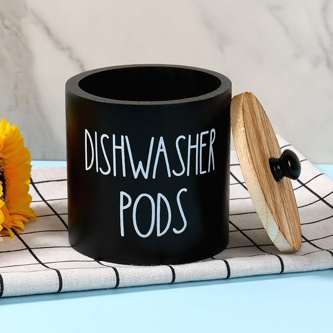 Dishwasher Pod Container with Lid, Wood Laundry Detergent Pods Storage Container - Image 8