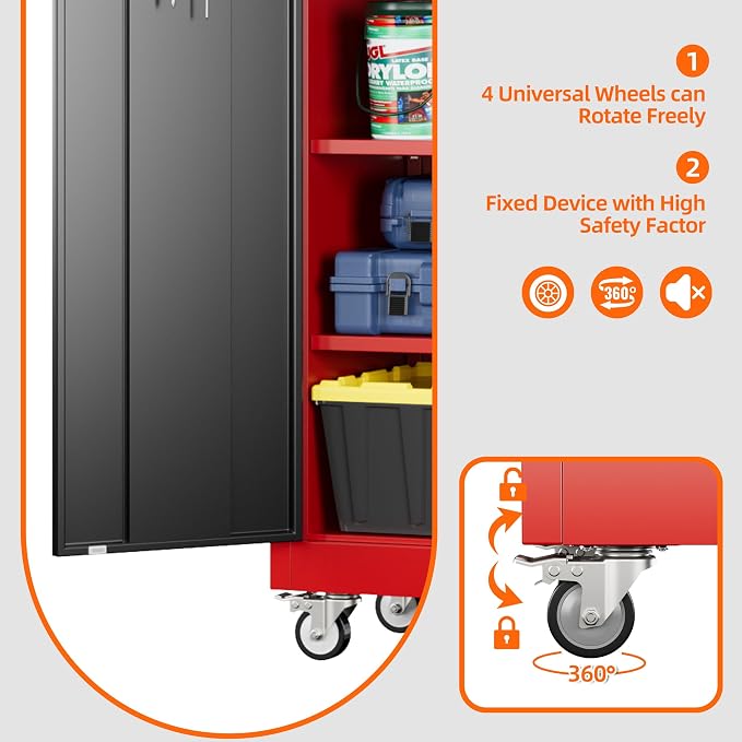 Garage Storage Cabinet with Wheels and Pegboard, Assembly Required - Image 7
