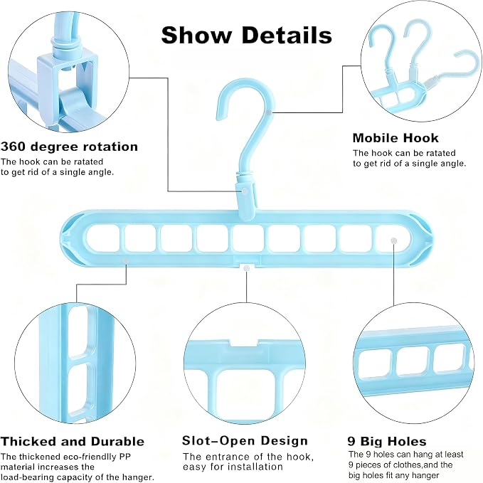【9-Space Saving Hangers】, 【Heavy Duty PP Plastic】 【Cascading Hanger Organizer 】 - Image 4