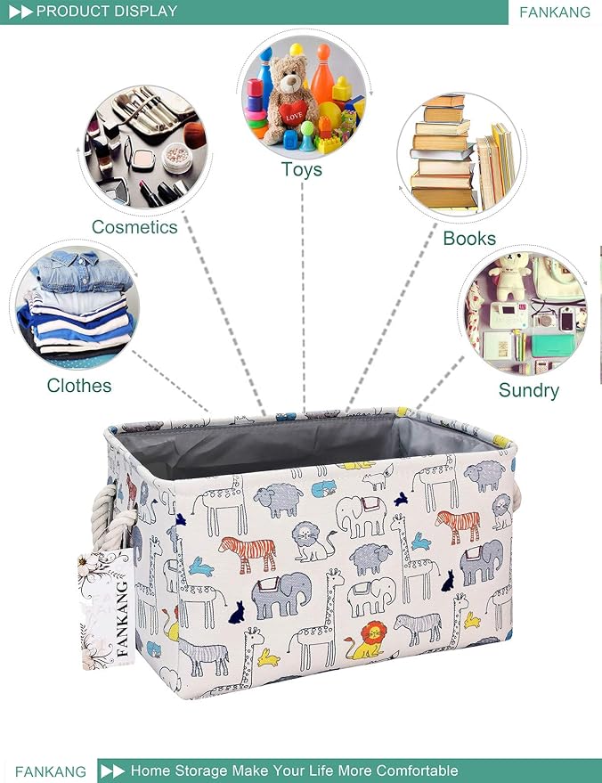 FANKANG Rectangular Fabric Storage Bin Box Laundry Basket, Nursery Storage - Image 3