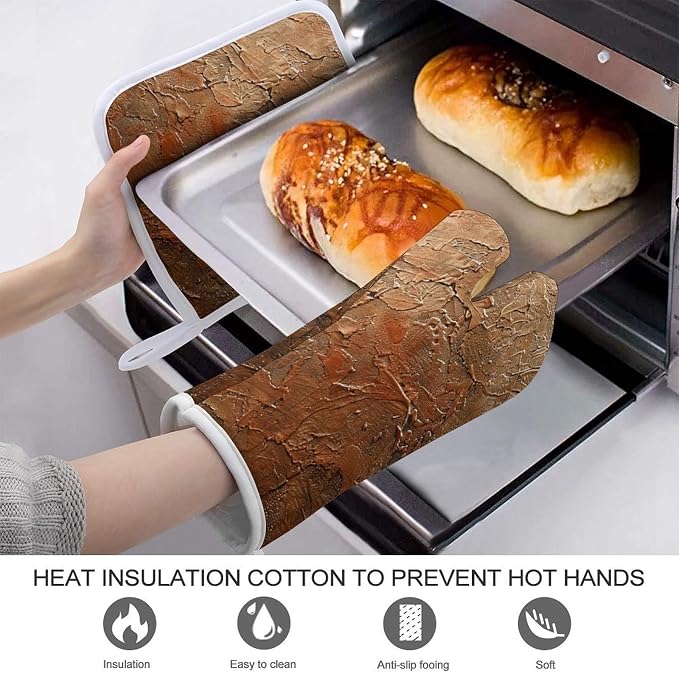 Copper and Gold Pattern Oven Mitts and Pot Holders Sets Heat Resistant Kitchen - Image 3