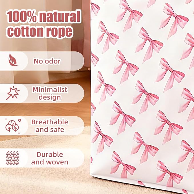 Pink Laundry Basket with Bow, Coquette Pink Laundry Hamper - Image 4