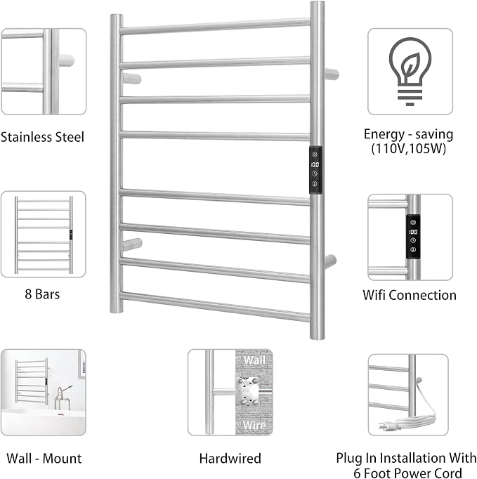 KEG Smart WiFi Towel Warmer Wall Mounted - Image 5