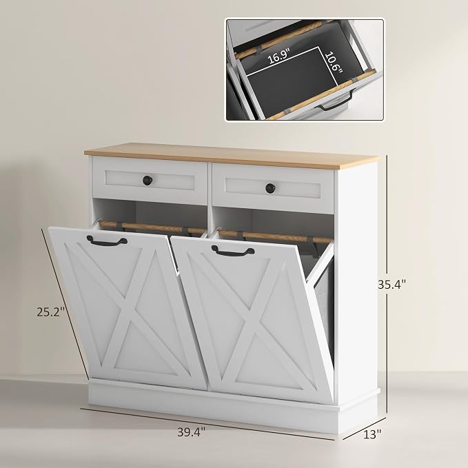 HOMCOM Tilt Out Laundry Hamper Cabinet - Image 3