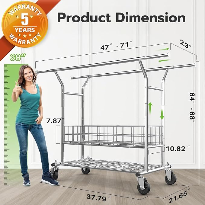HOKEEPER Heavy Duty Clothes Rack Load 635 LBS, Clothing Rack - Image 8