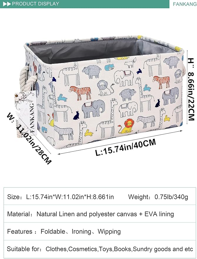 FANKANG Rectangular Fabric Storage Bin Box Laundry Basket, Nursery Storage - Image 2