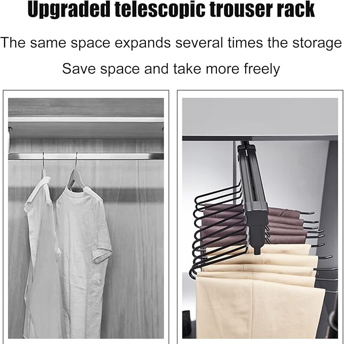 Wardrobe Clothing Rail Wardrobe Pants Hanger Rack Bar, Pull-Out Closet Valet - Image 3