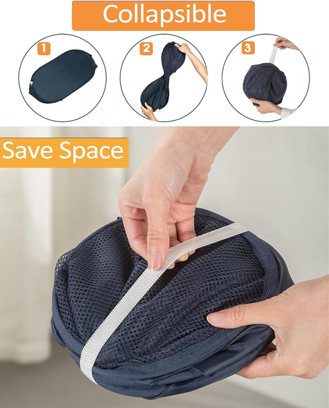 Navy Blue Durable Foldable Laundry Hamper, 22.8 x 14.2 x 14.2 inches - Image 2