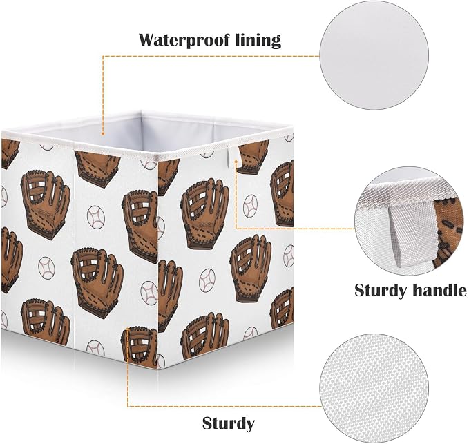 DOMIKING Baseball Brown Glove Print Storage Baskets - Image 4
