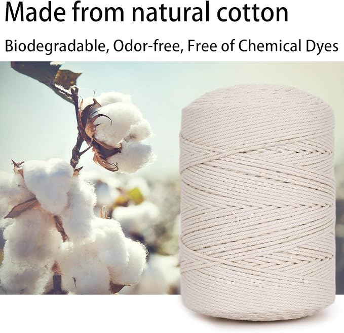 Macrame Cord 3mm X 547yd Not Dyed 100% Natural Cotton Macrame Rope, 4 Strand - Image 2