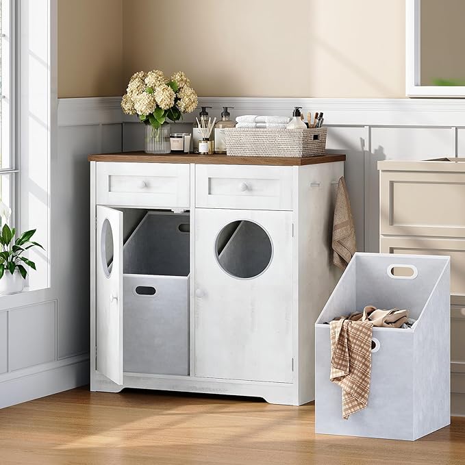 HOOBRO Double Laundry Hamper Cabinet, Hidden Laundry Cabinet - Image 5
