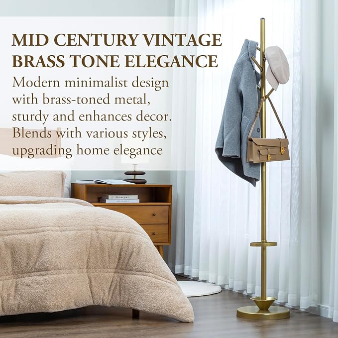 MyGift Freestanding Coat Rack, Modern Brass Tone Metal Hat Organizer Tree and - Image 3