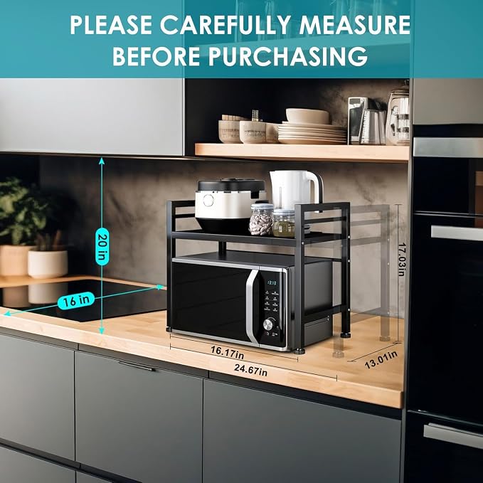 DOLALIKE Microwave Oven Rack, Expandable Microwave Stand Countertop Kitchen - Image 5