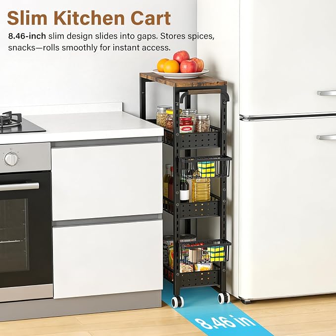 7.8 Inch Ultra-Slim 4-Tier Rolling Storage Cart - Image 4