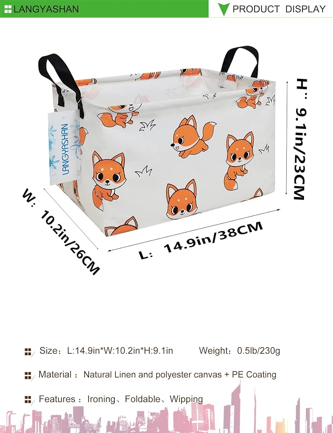 LANGYASHAN Rectangular Storage Bin Collapse Canvas Fabric Cartoon Storage Basket - Image 2