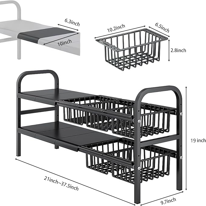 Under Sink Organizer，2 Tier Expandable Heavy Duty Metal Shelf，with 5 Removable - Image 2