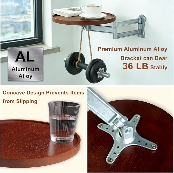 Wall Mounted Folding Table, Walnut Bedside Shelf Wall Mount Floating Wall Desk - Image 6