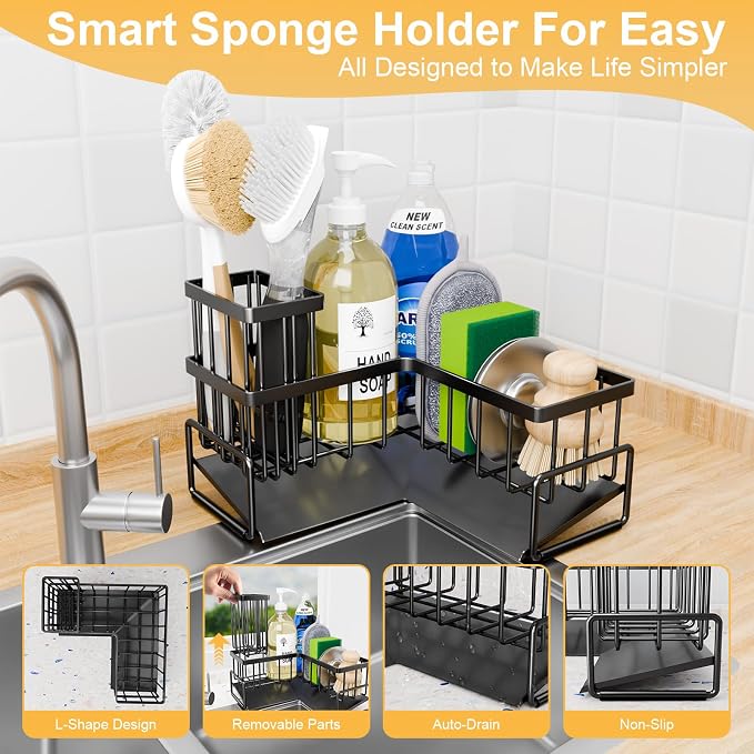 TEAMOLA L-Shaped Kitchen Sponge Holder, Extra Large Sponge Caddy - Image 5